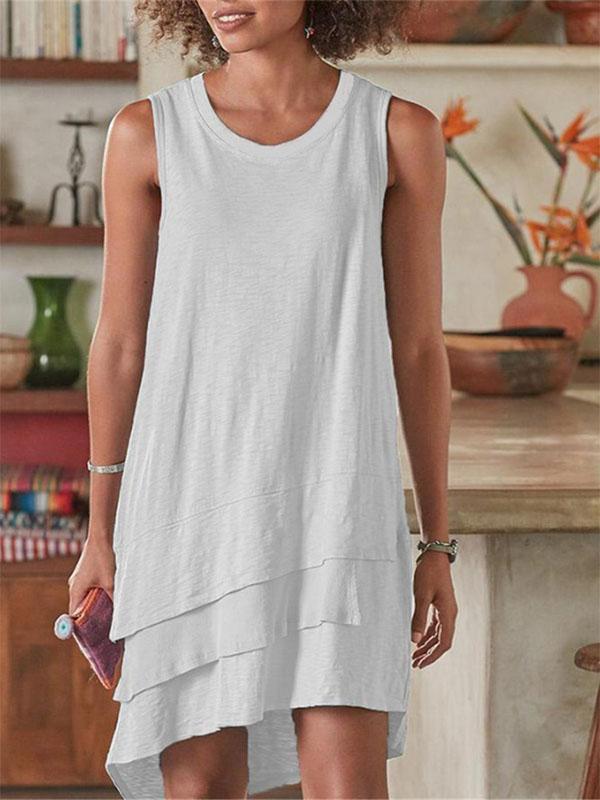 Women's Multi-layer Asymmetric Loose Sleeveless Cotton Linen Dress
