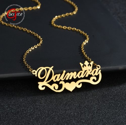Goxijite 2020 Trendy Name Necklace Stainless Steel Personalized Name Crown Pendant Necklaces For Women Jewelry
