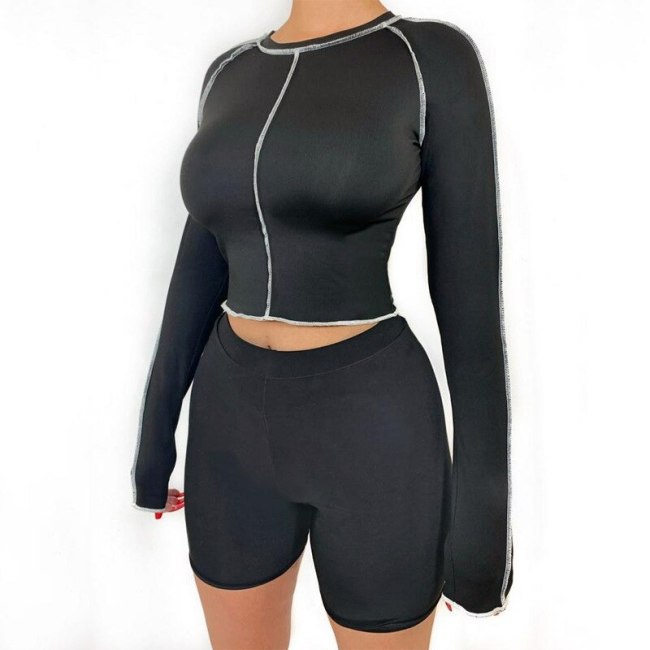 BOOFEENAA Fall 2020 Women Trendy Patchwork Long Sleeve Crop Top T Shirt Streetwear Sporty Sexy Fitted Woman Tshirts C70-BZ13