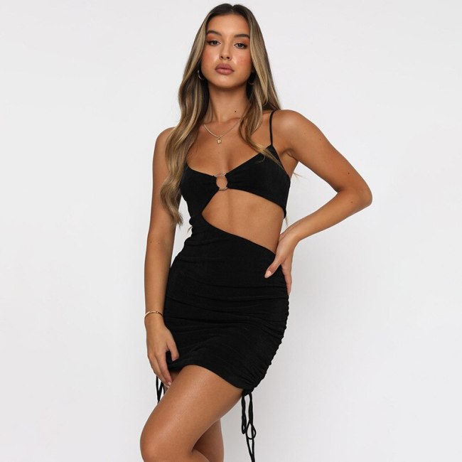 BOOFEENAA Sexy Summer Bodycon Dresses for Women 2021 Vacation Outfits Clubwear O Ring Cut Out Spaghetti Strap Mini Dress C76BH21