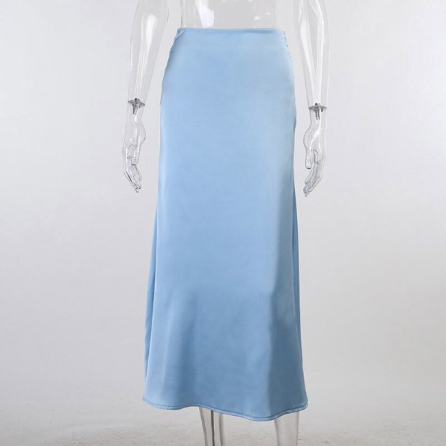 BOOFEENAA Solid Color High Waist Long Skirt Elegant Fashion Women Clothing Sexy Satin A Line Maxi Skirts Faldas Largas C66-CI16