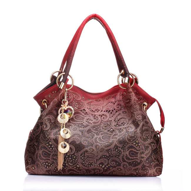 Hollow Out Ombre Handbags Floral Print Shoulder Women Bags