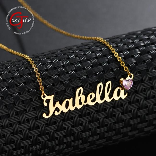 Goxijite Custom Name Necklace For Women Personalized Birthday Heart Stone Statement Choker Necklaces Gift Birthstone Jewelry