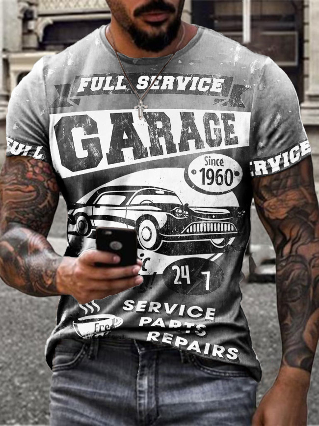 Retro service area car repair print T-shirt