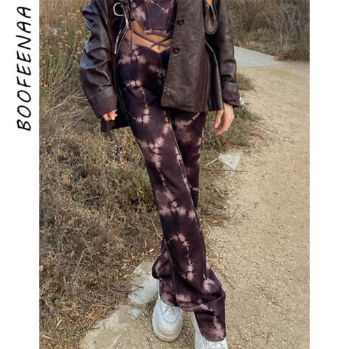 BOOFEENAA Y2k Clothes Purple Tie Dye Lace Up Low Rise Flare Pants Spring 2021 Egirl Fairy Grunge Vintage Sexy Trousers C15-BC23