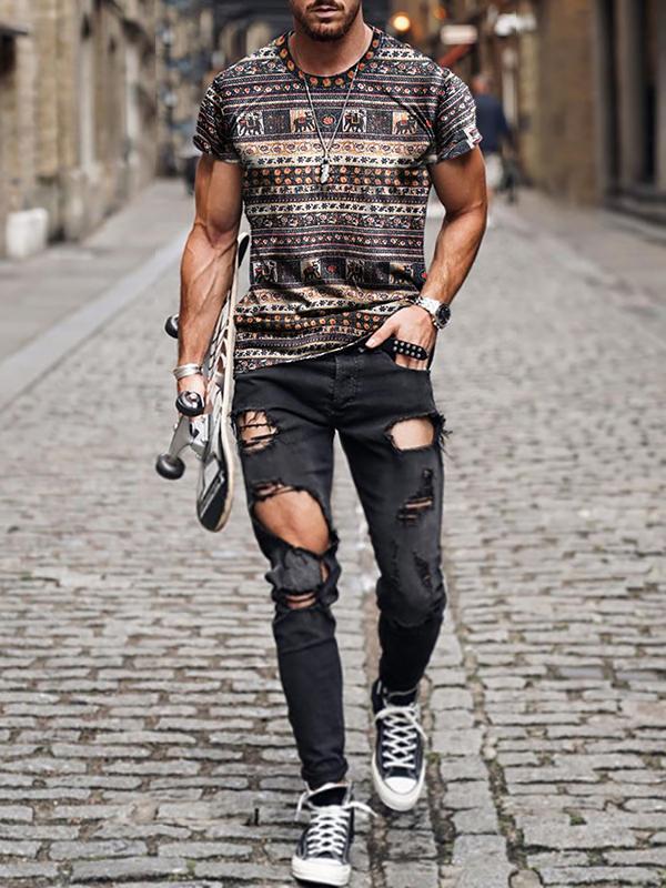 Men's African ethnic 3d digital printing fashion round neck short sleeve T-shirt