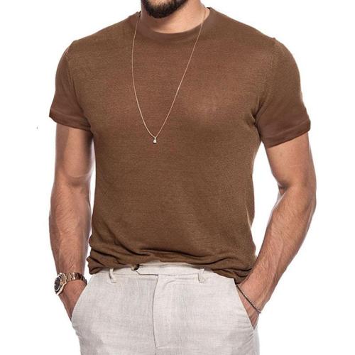 Men's Solid Cotton and Linen Round Neck Tee