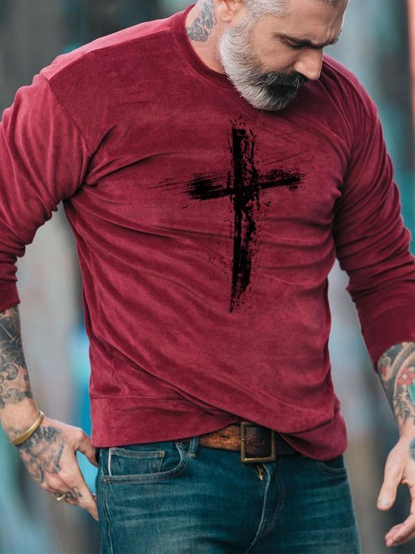 Casual cross faith print slim fit T-shirt