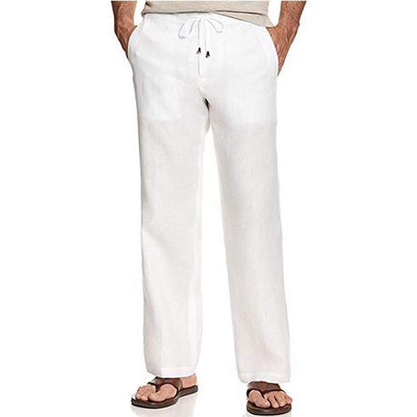 Men's Cotton and Linen Solid Elastic Waist Drawstring Pants