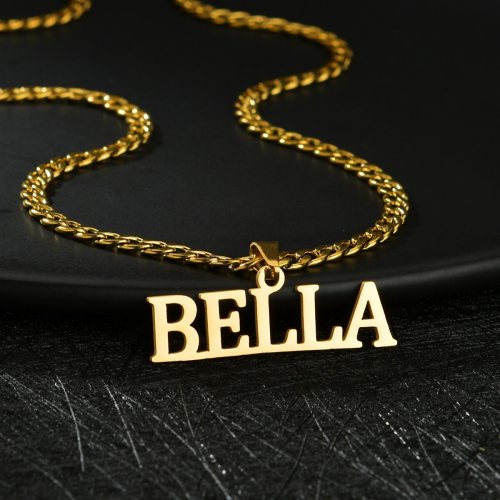 Goxijite Custom Big Name Necklace For Men Women Personalized Initial Letter Nameplate Pendant Cuban Chain Necklaces Handmade