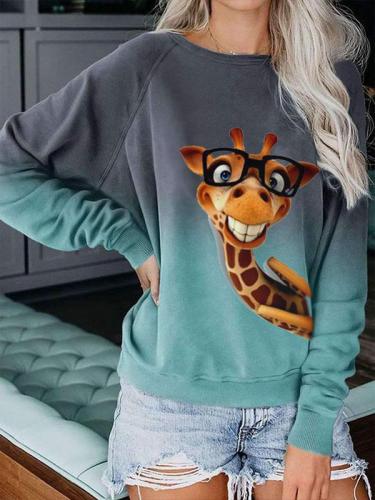 Ladies fun giraffe print gradient color casual sweater