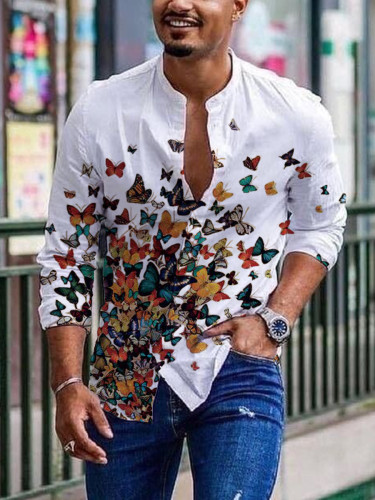 Pre-sale Men's casual shirt butterfly print shirt