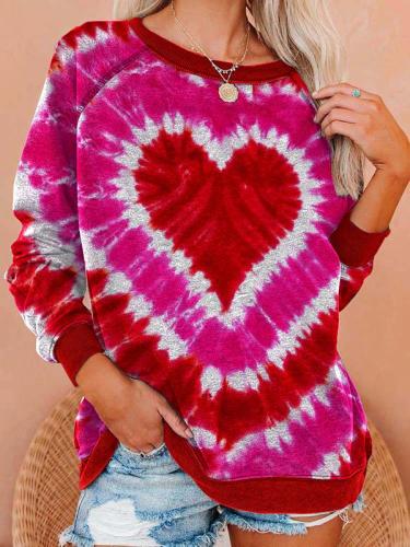 Women's Valentine's Day Love Printed Tie Dye Casual Sweatshirt