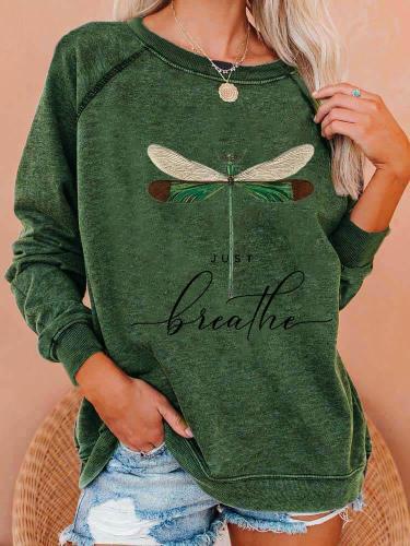 Women's Just Breathe Dragonfly Print Casual Sweatshirt