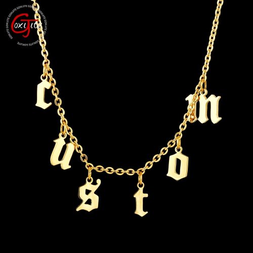 Goxijite Custom Letters Chokers Necklace For Women Old English Gold Initial Number Pendant Gothic Necklaces Jewellry Gift