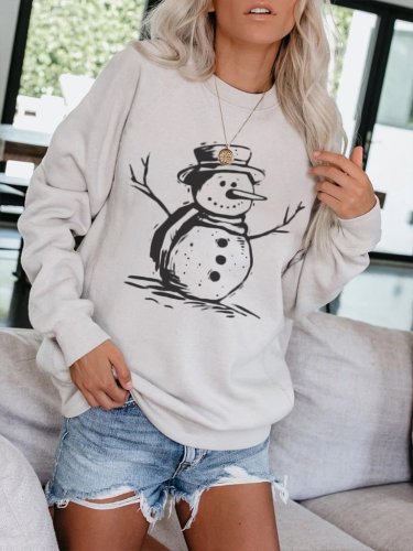 Women's Snowman Printed Long Sleeve Sweatshirt