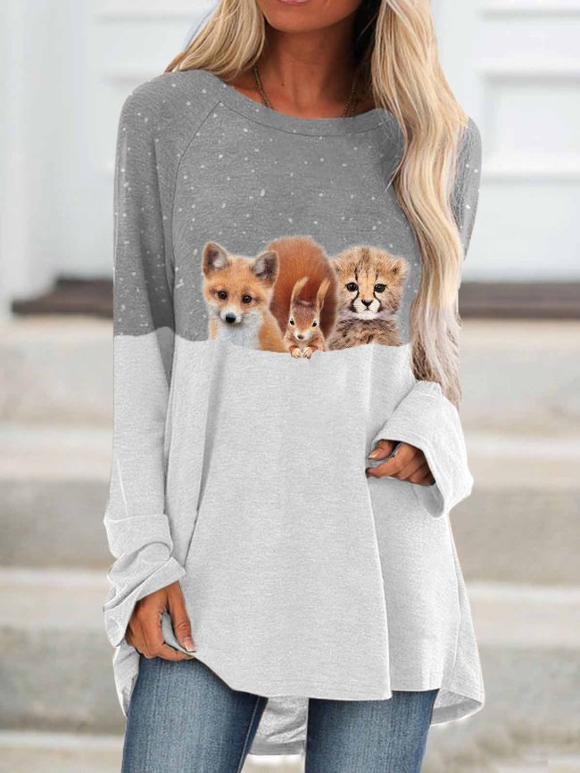 Ladies snow cute animal print T-shirt
