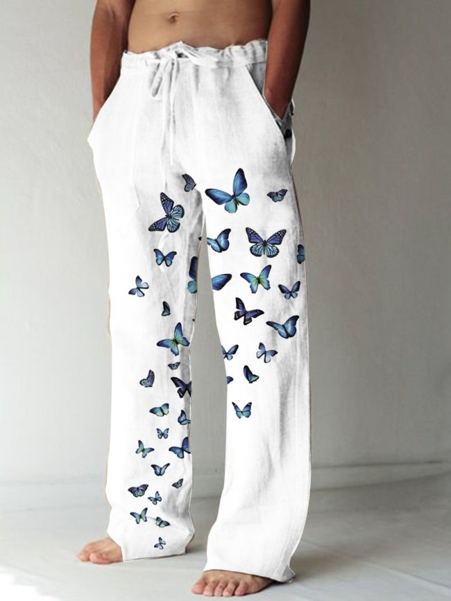 Men's retro butterfly print casual pants