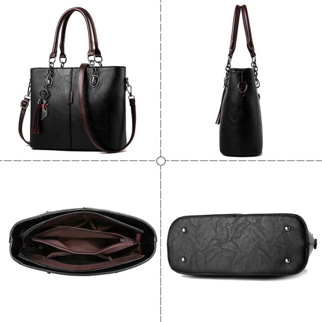 Women Solid Leather Tassel Crossbody Messenger Bags