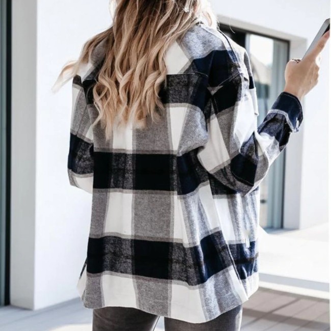 Shirts For Women Plaid Long Sleeve Button Up Shirt Collared Tops And Blouse 2021 Autumn Spring Fashion Loose Casual Black White