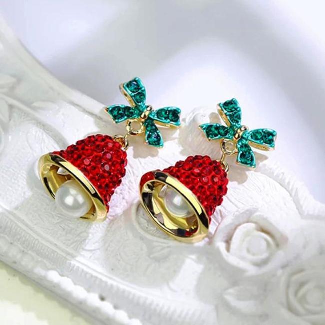 Ladies Christmas Bow Wind Chime Diamond Earrings
