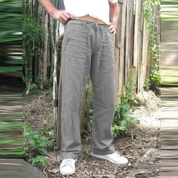 Men Straight Leg Pants Comfy Breathable Linen Trousers