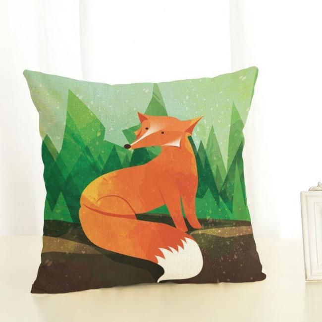 Cartoon Fox Cotton Linen Pillowcase