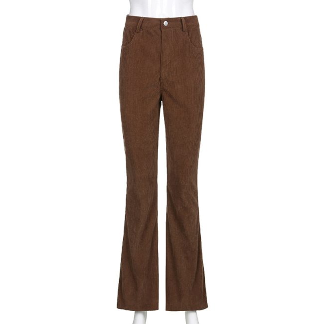 BOOFEENAA Fashion Brown Corduroy Flare Pants Women High Waist Bell Bottoms Casual Girls Y2k Solid Trousers Spring 2021 C84-DG51
