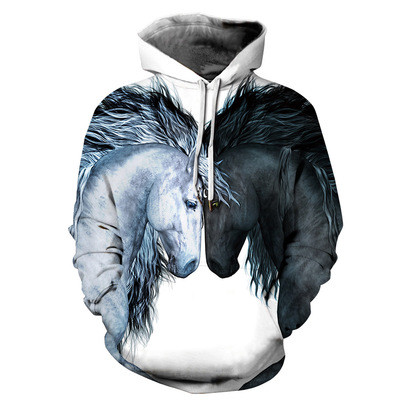 Luminous wolf unicorn digital print hooded sweater couple outfit
