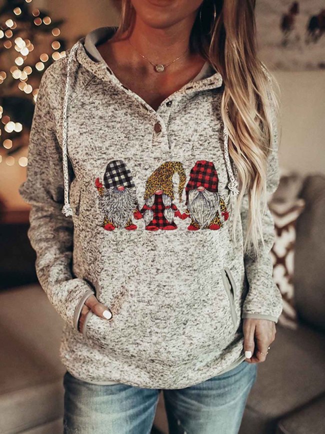 Women's Gnomes Printed Christmas Hooded
