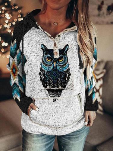 Ladies Western Ethnic Style Owl Print Sweatshirt-2color,8size