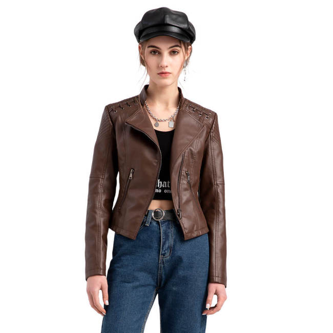Women's leather jacket , slim thin leather jacket
