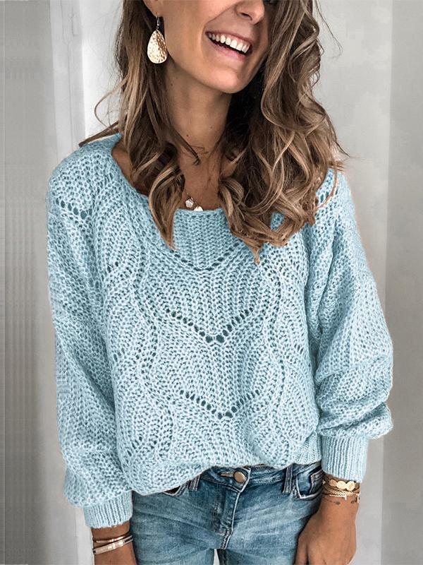 Solid Color Cutout Sweater