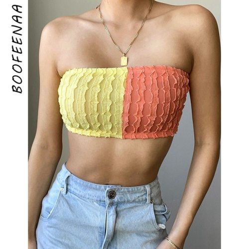 BOOFEENAA Knitted Jacquard Sexy Summer Tops Women Y2k Sweet Color Block Tube Crop Top 2021 Fashion Tank Top Festival C69-AD10