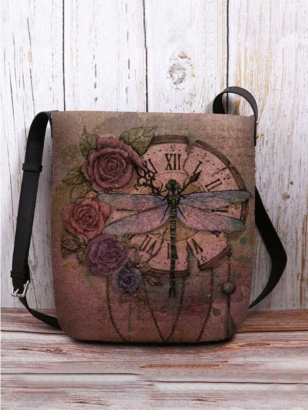 Women's fashion all-match dragonfly clock printing messenger bag