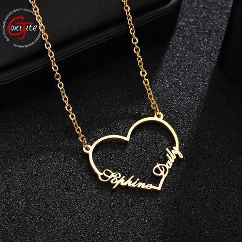 Goxijite 2019 Fashion Custom Stainless Steel 2 Name Heart Necklace For Women Personalized Letter Gold Choker Necklace Gift