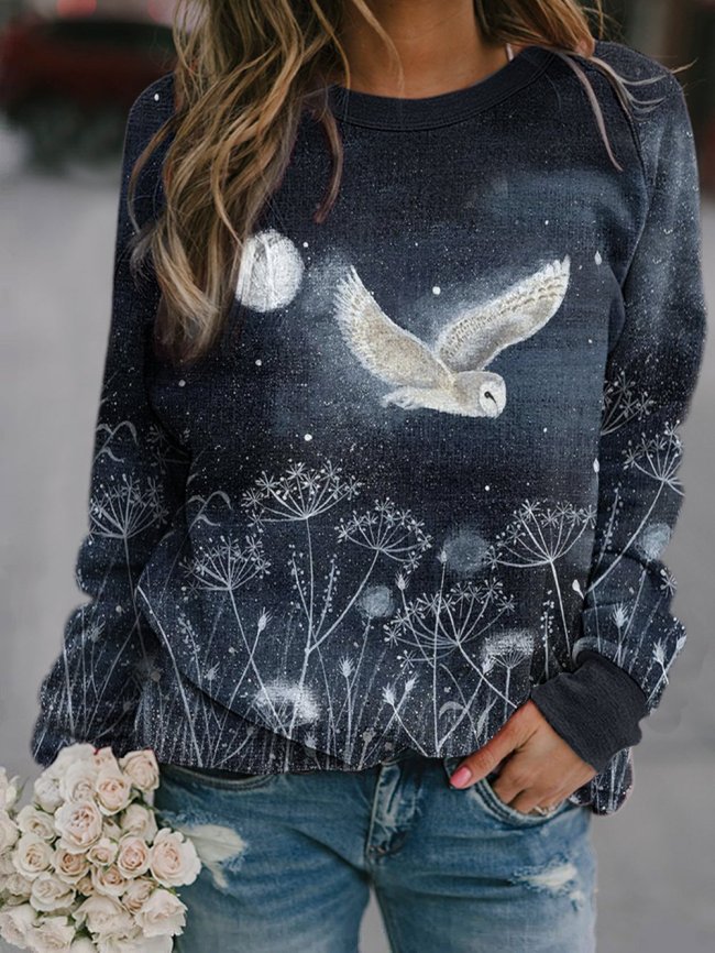 Women's Dandelion owl Round Neck Sweatshirt