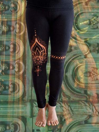 Women's Vintage Tribal Lotus Print Stretch Leggings