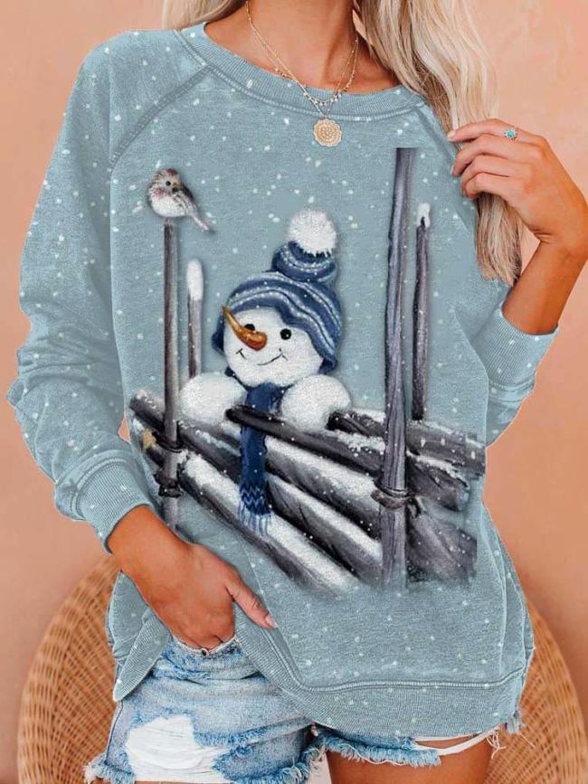 Women's Christmas Snowman Print Sweatshirt