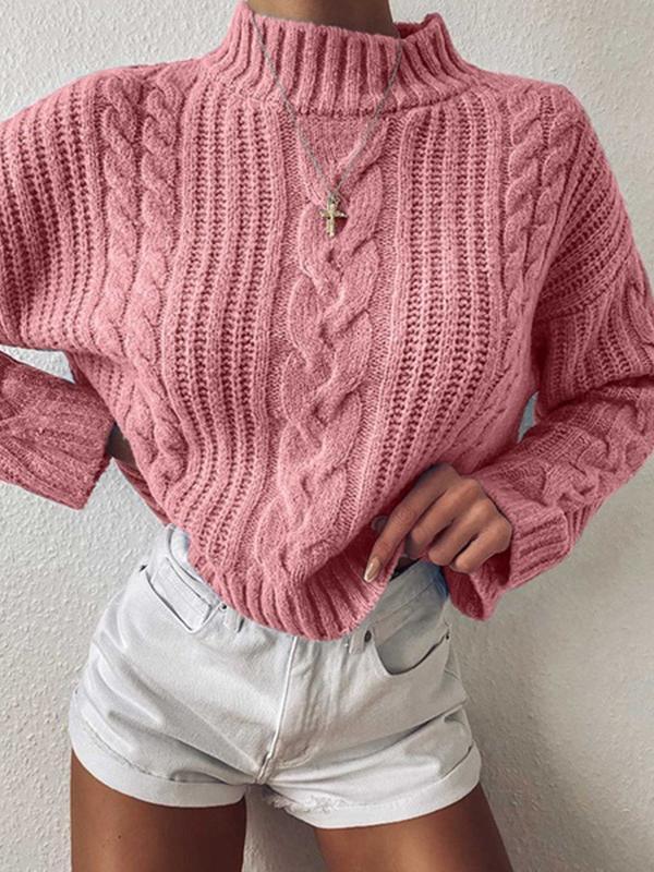 Pure Color High Neck Short Casual Sweater