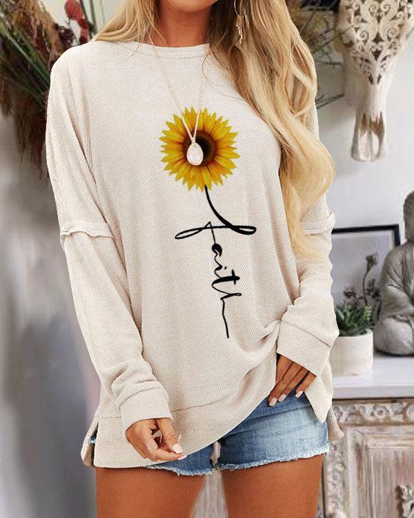 Sunflower Faith Print Panel Sleeve Sweatshirt