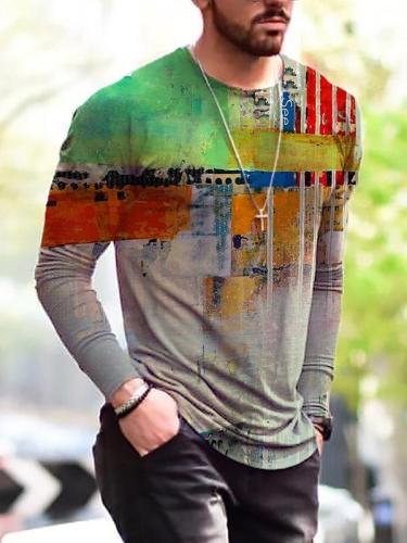 Men's graffiti street round neck long sleeve T-shirt