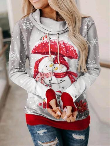 Ladies autumn and winter long-sleeved drawstring high-neck Christmas sweater