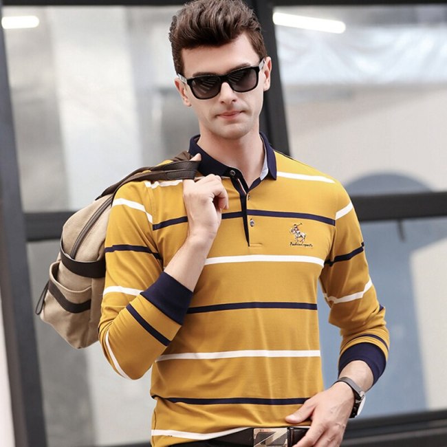 2021 Brand Fall Winter Polo Shirts Mens Clothing Shirts For Camisas De Hombre Tops Long Sleeve Plus Size Fashion Striped Clothes