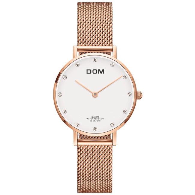 Watch Women DOM Top Brand Luxury Quartz zegarek Casual kwarcowy zegarek skórzany pasek Mesh ultra cienki zegar