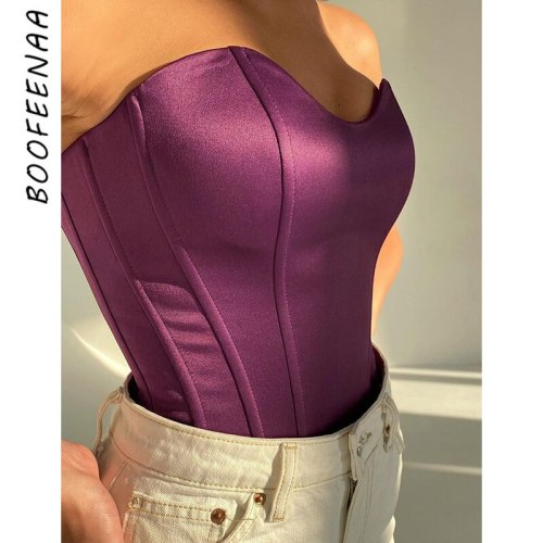 BOOFEENAA Satin Corset Top Sexy Clothing Spring Summer 2021 Club Wear Going Out Tube Tops Purple Shirt Cropped Tank Top C68-AH10