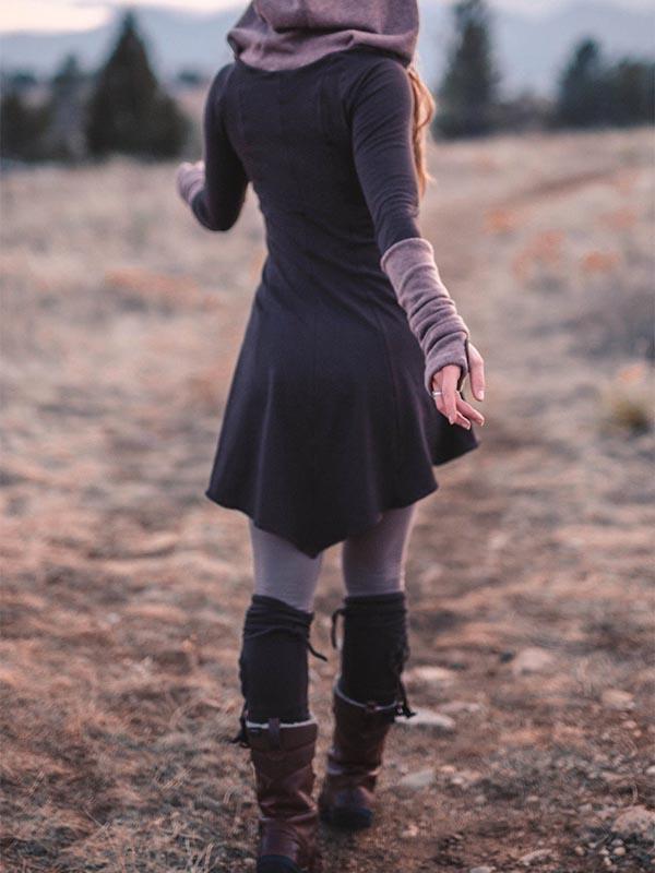 Women's Brown Hooded Minimalist Dress