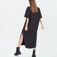 Women Short Sleeve Side Open Midi Dress