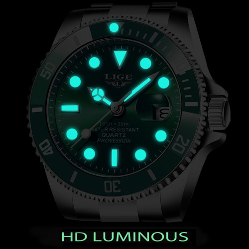 LIGE Diver Watch Waterproof Sport Watches Mens Quartz Wristwatch