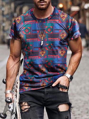 Men's ethnic elements 3d digital printing fashion round neck short sleeve T-shirt